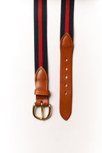 Lade das Bild in den Galerie-Viewer, MV Stoffgürtel - dunkelblau/rot gestreift