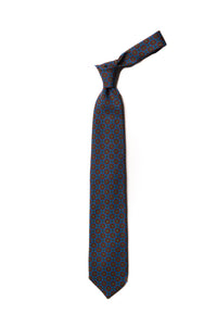 Krawatte - "Ornament" - mittelblau/bordeaux/grün