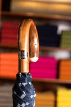 Lade das Bild in den Galerie-Viewer, Regenschirm “Francesco Maglia” - gestreift - silbergrau auf dunkelblau